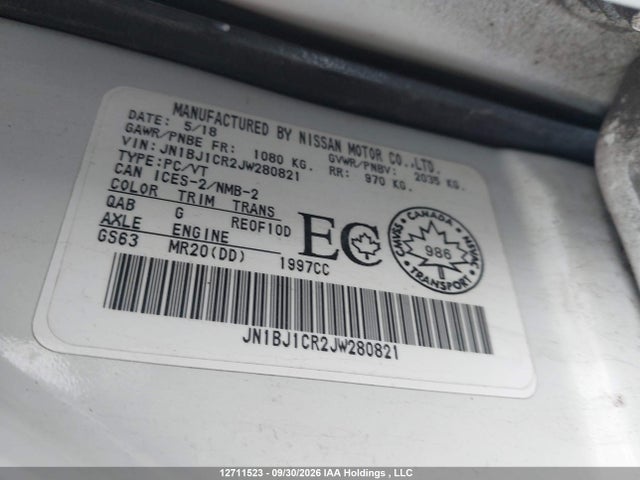 12711523 :رقم المزاد ، JN1BJ1CR2JW280821 vin ، 2018 Nissan Qashqai S/sl/sv مزاد بيع