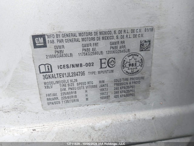 12711529 :رقم المزاد ، 3GKALTEV1JL284796 vin ، 2018 Gmc Terrain Sle مزاد بيع