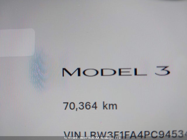 Aukcja sprzedaży 2023 Tesla Model 3 Rwd, vin: LRW3E1FA4PC945348, numer aukcji: 12711549