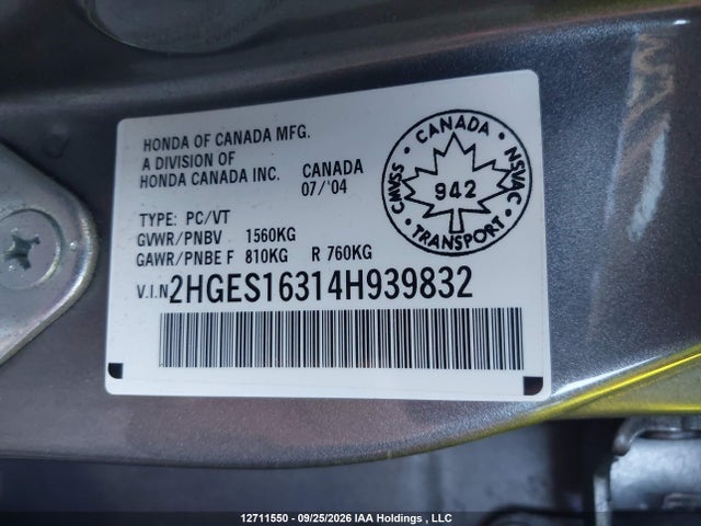 Продажа на аукционе авто 2004 Honda Civic Se, vin: 2HGES16314H939832, номер лота: 12711550