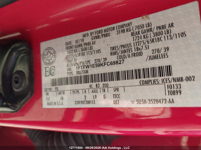 Ford F150 Supercrew 2019 1FTFW1E59KFC69827 Image 18