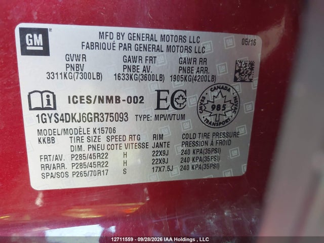 12711559 :رقم المزاد ، 1GYS4DKJ6GR375093 vin ، 2016 Cadillac Escalade Platinum مزاد بيع