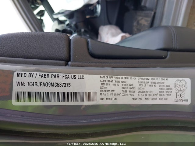 Продаж на аукціоні авто 2021 Jeep Grand Cherokee Altitude, vin: 1C4RJFAG9MC537375, номер лоту: 12711567