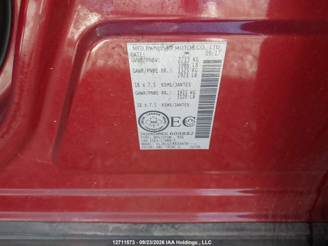 5N1DR2MM8JC609882 Nissan Pathfinder S/sv/sl/platinum