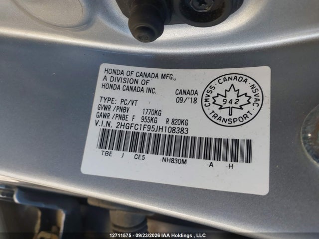 2HGFC1F95JH108383 Honda Civic Touring