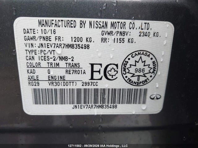 Продаж на аукціоні авто 2017 Infiniti Q50 3.0t, vin: JN1EV7AR7HM835498, номер лоту: 12711582