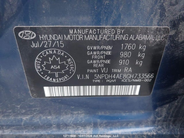Aukcja sprzedaży 2016 Hyundai Elantra L+, vin: 5NPDH4AE8GH733566, numer aukcji: 12711604