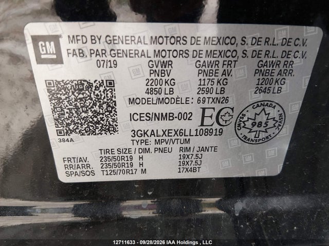 12711633 :رقم المزاد ، 3GKALXEX6LL108919 vin ، 2020 Gmc Terrain Denali مزاد بيع