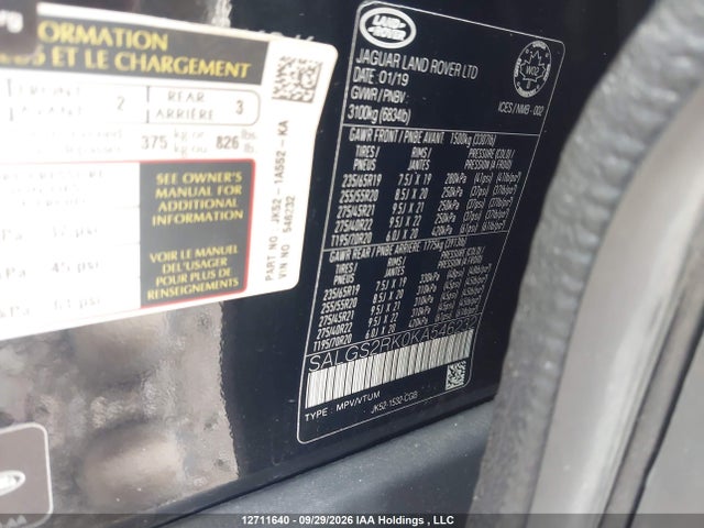 Продаж на аукціоні авто 2019 Land Rover Range Rover Hse, vin: SALGS2RK0KA546232, номер лоту: 12711640