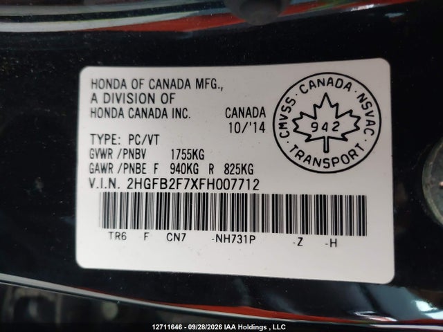 Honda Civic Touring 2015 2HGFB2F7XFH007712 Image 19