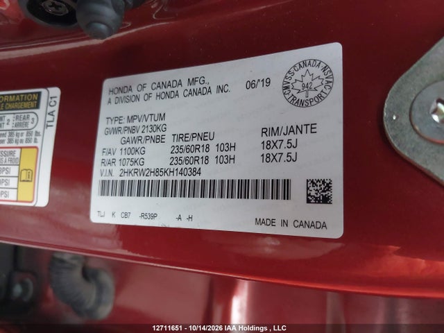 Honda CR-V EXL 2019 2HKRW2H85KH140384 Image 9