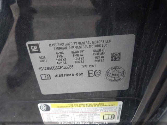 Продаж на аукціоні авто 2012 Chevrolet Malibu Ls, vin: 1G1ZB5EU3CF155856, номер лоту: 12711653