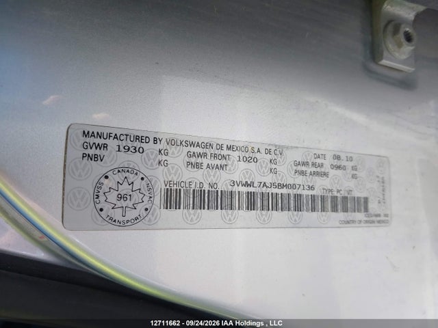 Продаж на аукціоні авто 2011 Volkswagen Jetta 2.0 Tdi Comfortline, vin: 3VWWL7AJ5BM007136, номер лоту: 12711662