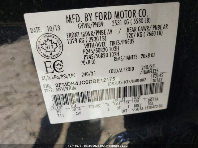 Продаж на аукціоні авто 2013 Ford Edge Sel, vin: 2FMDK4JC6DBE12175, номер лоту: 12711677