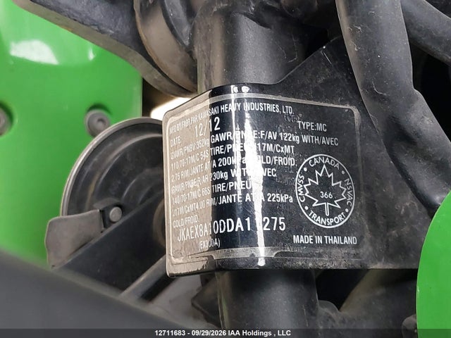 12711683 :رقم المزاد ، JKAEX8A10DDA11275 vin ، 2013 Kawasaki Ex300 A مزاد بيع