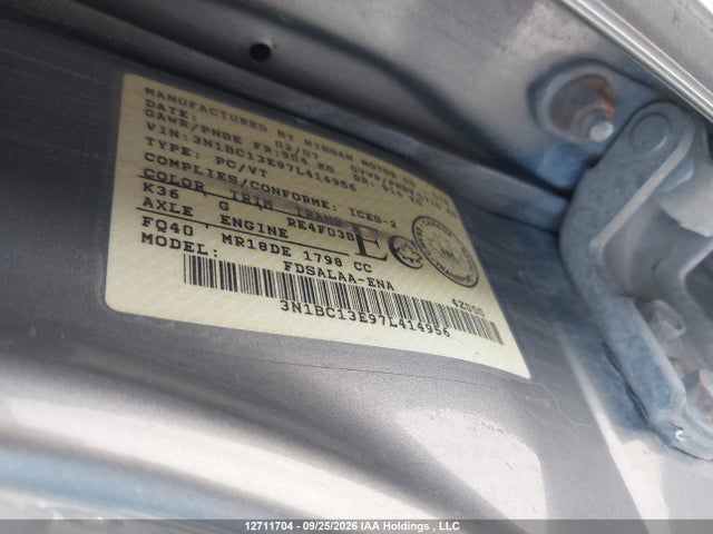 Продажа на аукционе авто 2007 Nissan Versa, vin: 3N1BC13E97L414956, номер лота: 12711704