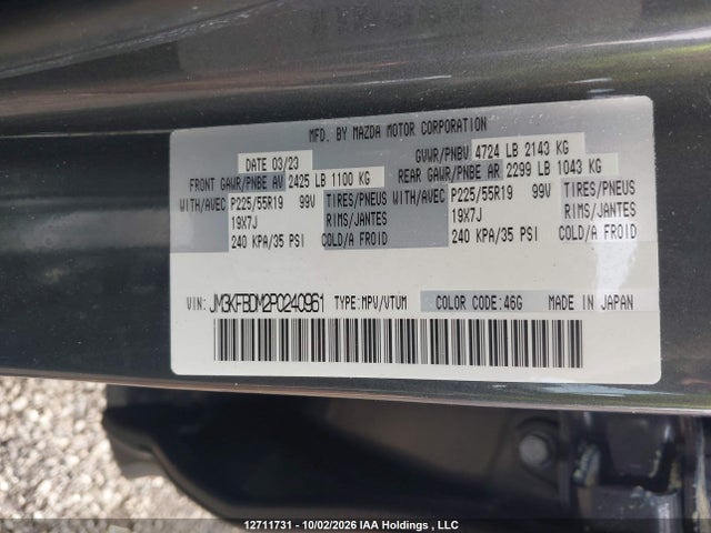 12711731 :رقم المزاد ، JM3KFBDM2P0240961 vin ، 2023 Mazda Cx -5 Gt 4dr Awd مزاد بيع