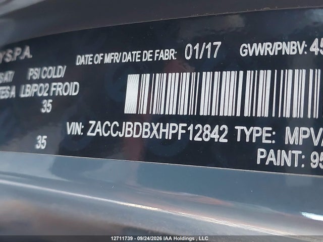 Продажа на аукционе авто 2017 Jeep Renegade Limited, vin: ZACCJBDBXHPF12842, номер лота: 12711739