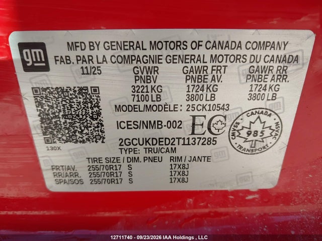 Продажа на аукционе авто 2026 Chevrolet Silverado K1500 Lt, vin: 2GCUKDED2T1137285, номер лота: 12711740
