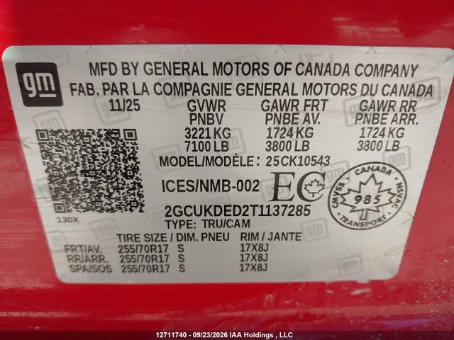 Продажа на аукционе авто 2026 Chevrolet Silverado K1500 Lt, vin: 2GCUKDED2T1137285, номер лота: 12711740