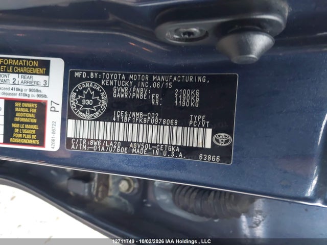 Toyota CAMRY XLE 2015 4T1BF1FK8FU978068 Image 9