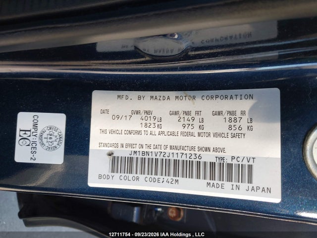 Продаж на аукціоні авто 2018 Mazda Mazda3, vin: JM1BN1V72J1171236, номер лоту: 12711754