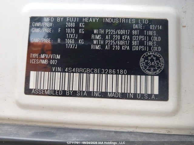 Subaru Outback 2.5i Premium 2014 4S4BRGBC8E3286180 Image 9
