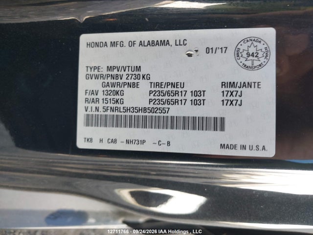 Honda ODYSSEY SE 2017 5FNRL5H35HB502557 Image 9