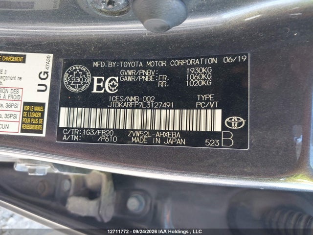 2020 Toyota Prius Prime მანქანა იყიდება აუქციონზე, vin: JTDKARFP7L3127491, აუქციონის ნომერი: 12711772