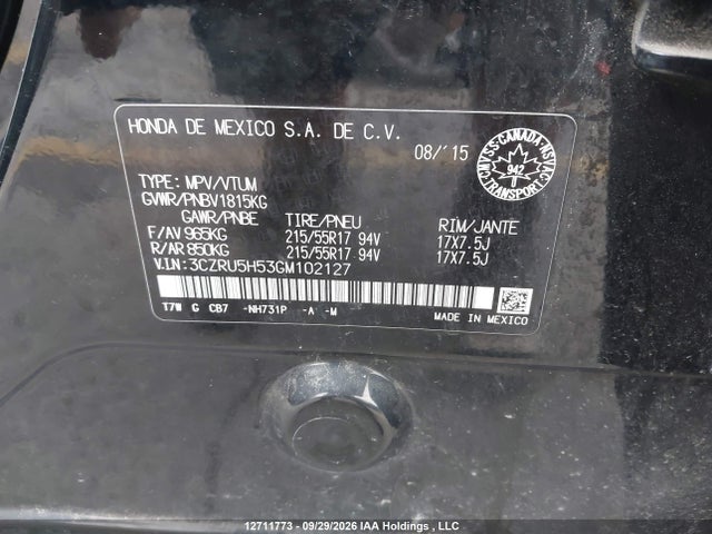 3CZRU5H53GM102127 Honda HR-V EX