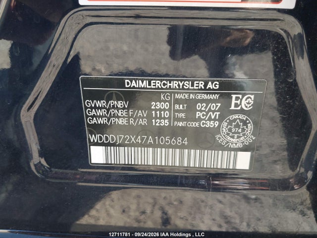 12711781 :رقم المزاد ، WDDDJ72X47A105684 vin ، 2007 Mercedes-benz Cls-class 5.5l مزاد بيع