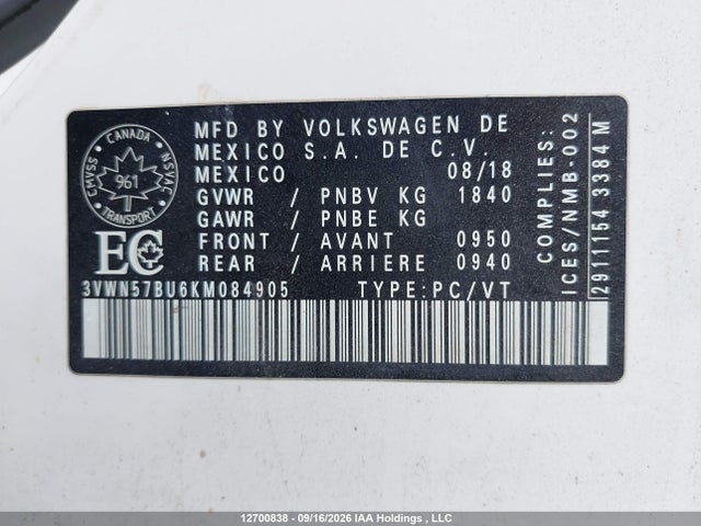 3VWN57BU6KM084905 Volkswagen Jetta 1.4 Tsi Comfortline