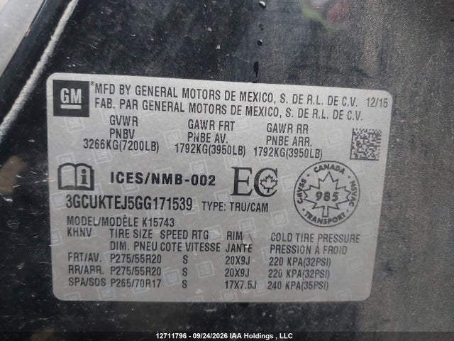 Aukcja sprzedaży 2016 Chevrolet Silverado 1500 High Country, vin: 3GCUKTEJ5GG171539, numer aukcji: 12711796