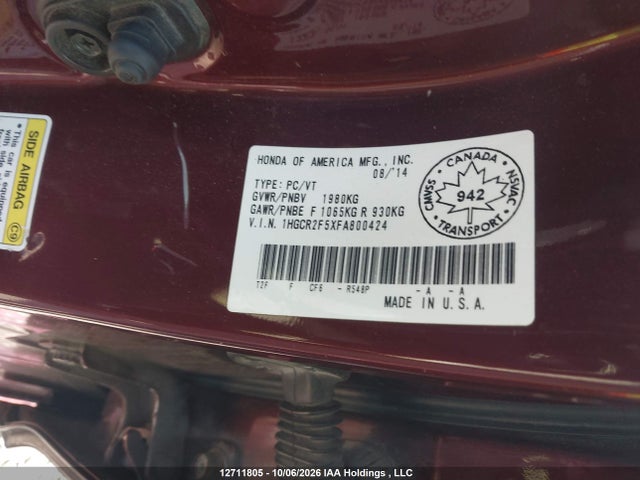 Aukcja sprzedaży 2015 Honda Accord, vin: 1HGCR2F5XFA800424, numer aukcji: 12711805