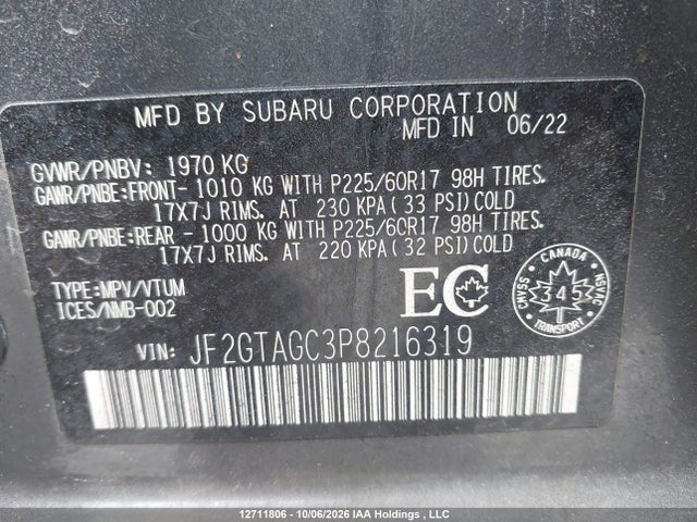 Aukcja sprzedaży 2023 Subaru Crosstrek Sport, vin: JF2GTAGC3P8216319, numer aukcji: 12711806