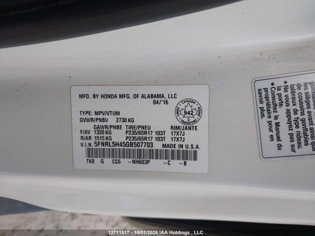 Honda ODYSSEY EX 2016 5FNRL5H45GB507703 Image 9