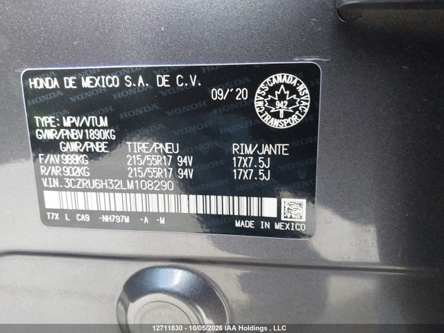 3CZRU6H32LM108290 Honda HR-V LX