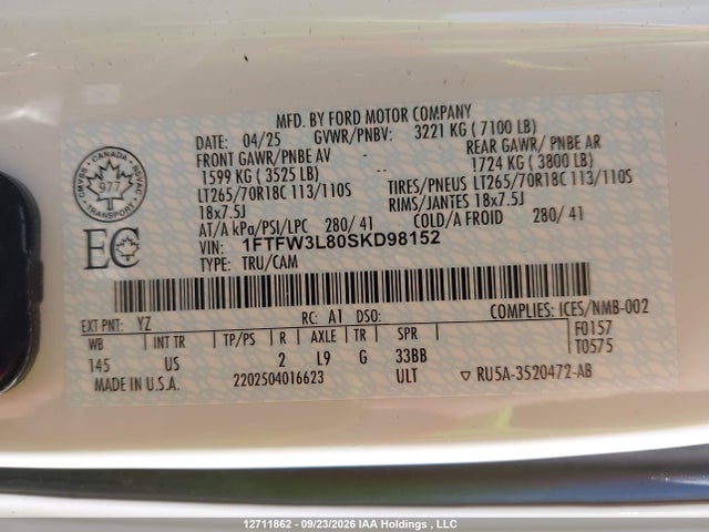 Ford F150 Xlt 2025 1FTFW3L80SKD98152 Image 9