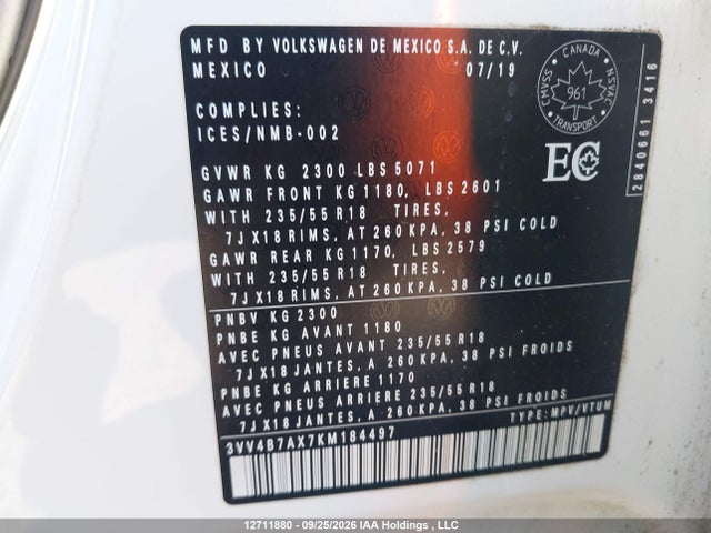 3VV4B7AX7KM184497 Volkswagen Tiguan Sel Premium/sel Premium R-line