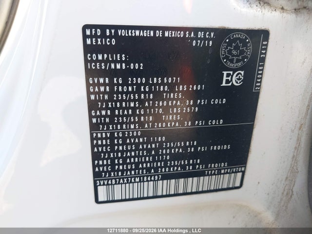3VV4B7AX7KM184497 Volkswagen Tiguan Sel Premium/sel Premium R-line