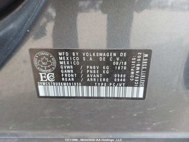 3VWC57BU8KM091930 Volkswagen Jetta S/se/r-line
