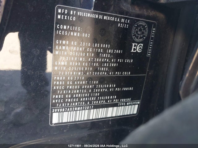 Aukcja sprzedaży 2022 Volkswagen Tiguan Se R-line Black, vin: 3VV8B7AX2NM072017, numer aukcji: 12711901