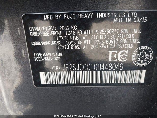 Продаж на аукціоні авто 2016 Subaru Forester 2.5i Convenience Package, vin: JF2SJCCC1GH448046, номер лоту: 12711904