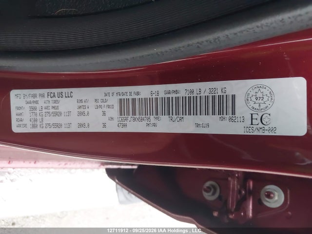 Aukcja sprzedaży 2019 Ram 1500 Laramie, vin: 1C6SRFJT8KN584705, numer aukcji: 12711912