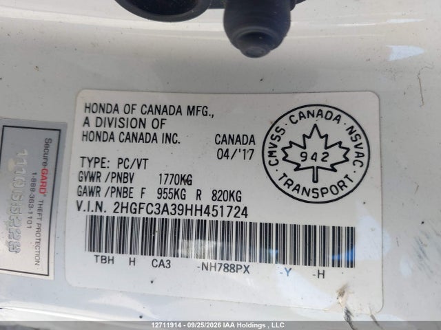 2HGFC3A39HH451724 Honda CIVIC EX