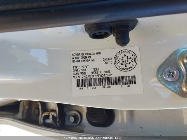 2015 Honda Civic Lx მანქანა იყიდება აუქციონზე, vin: 2HGFB2F52FH047622, აუქციონის ნომერი: 12711955