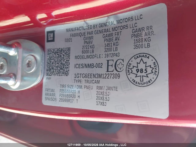 Продаж на аукціоні авто 2021 Gmc Canyon Denali, vin: 1GTG6EEN3M1227309, номер лоту: 12711959
