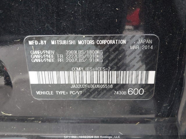 12711960 :رقم المزاد ، JA32U2FU3EU605518 vin ، 2014 Mitsubishi Lancer Se مزاد بيع