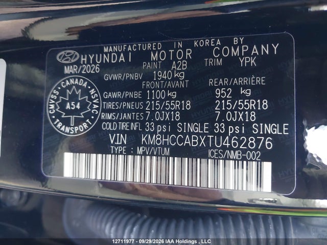 Продаж на аукціоні авто 2026 Hyundai Kona Preferred-trend, vin: KM8HCCABXTU462876, номер лоту: 12711977