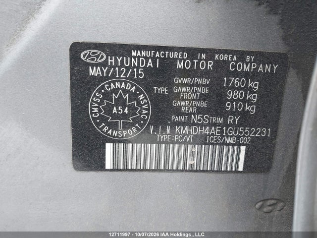 KMHDH4AE1GU552231 Hyundai Elantra Sport Appearance